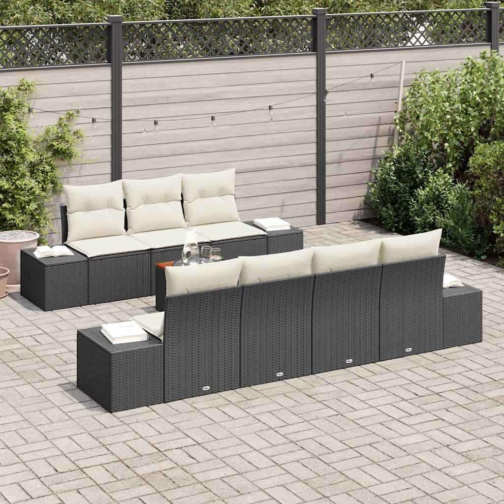 Ensemble de canapé de jardin avec coussin 8 pcs Noir polyrotin