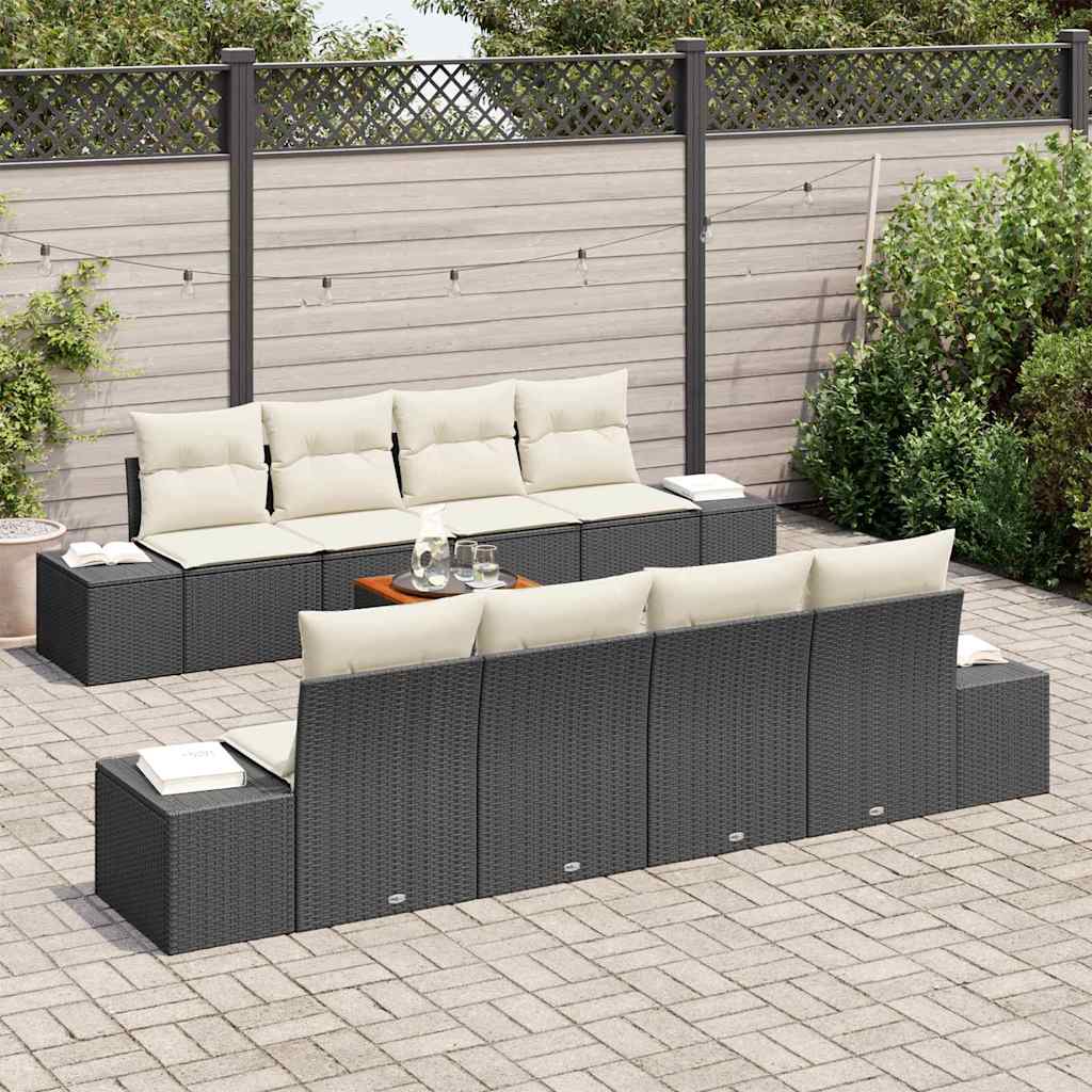 Ensemble de canapé de jardin avec coussin 9 pcs Noir polyrotin