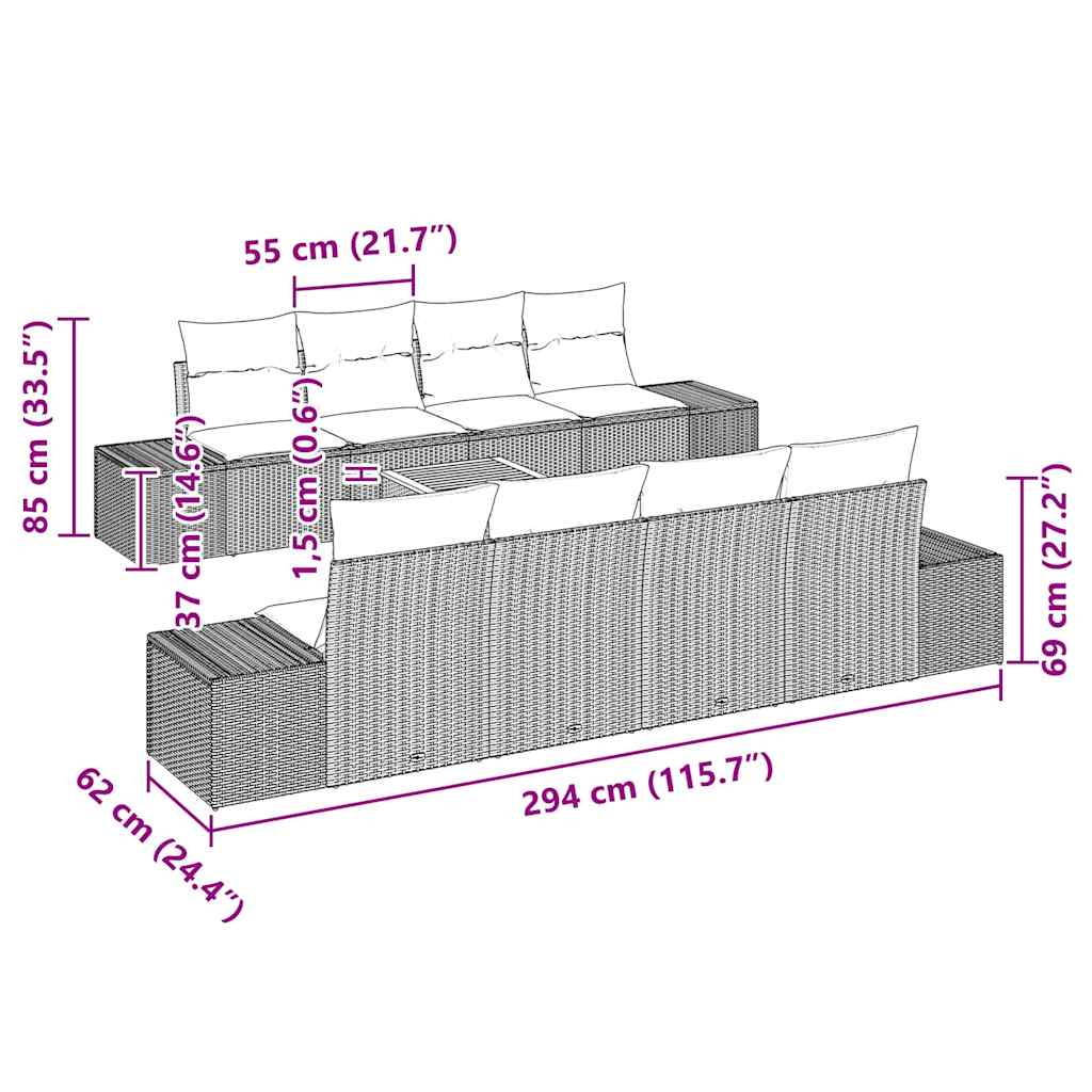 Ensemble de canapé de jardin avec coussin 9 pcs Noir polyrotin