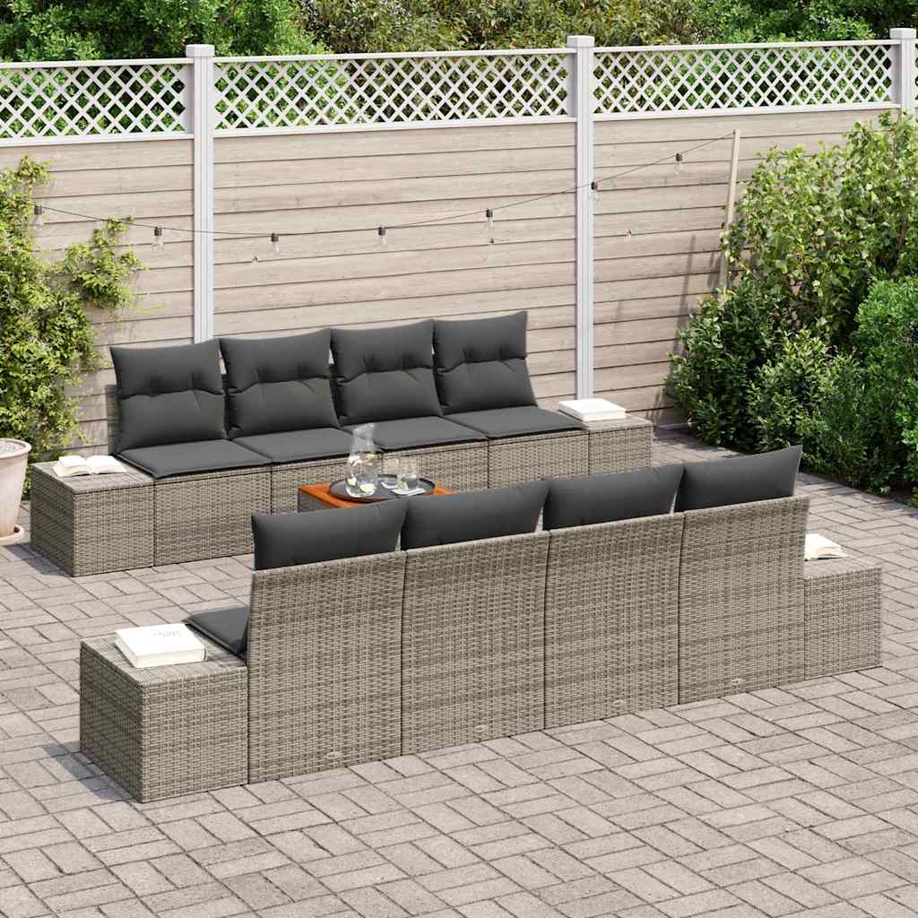 Ensemble de canapé de jardin avec coussin 9 pcs Gris polyrotin