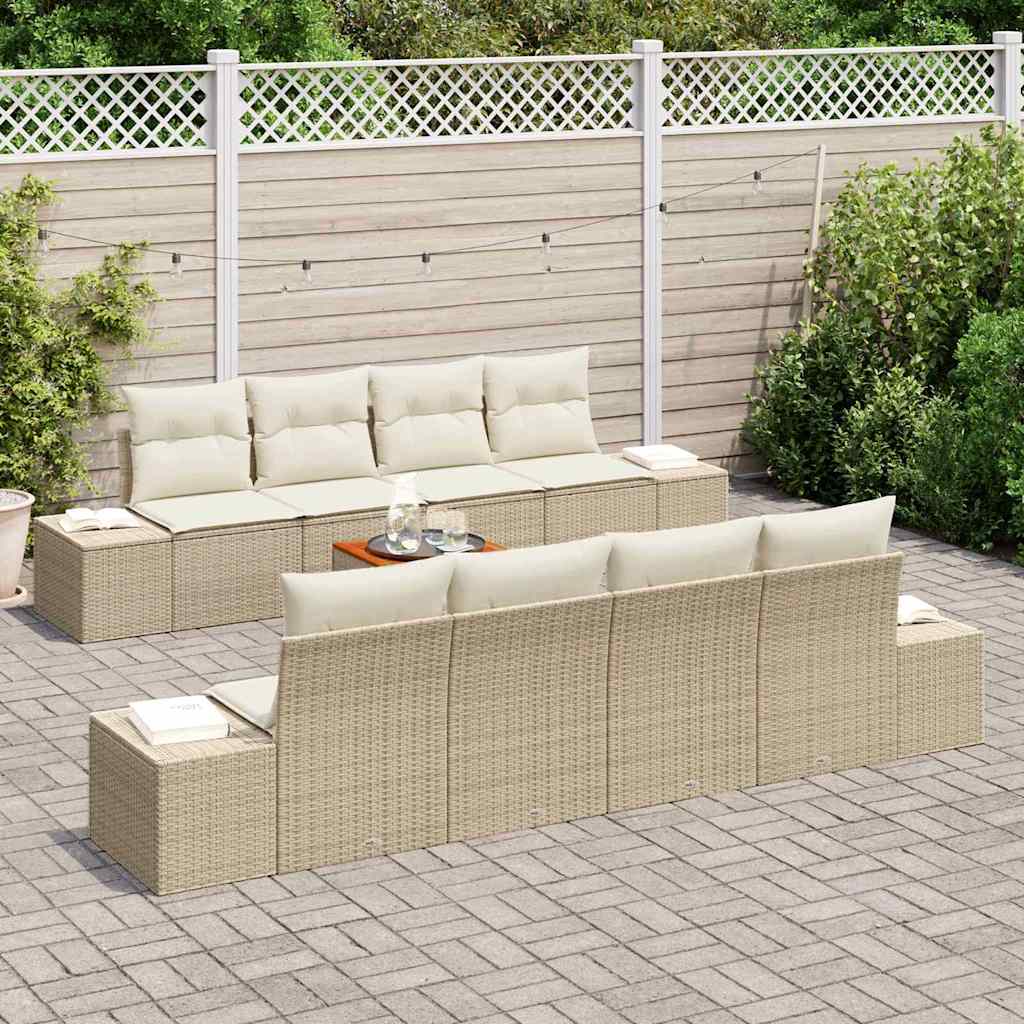 Ensemble de canapé de jardin avec coussin 9 pcs Beige polyrotin