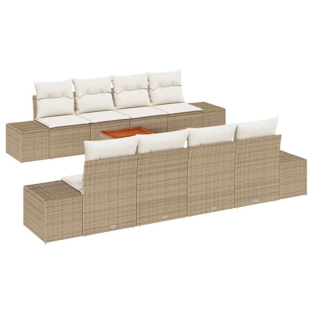 Ensemble de canapé de jardin avec coussin 9 pcs Beige polyrotin
