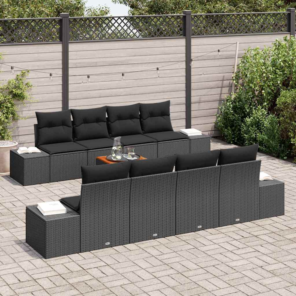 Ensemble de canapé de jardin avec coussin 9 pcs Noir polyrotin