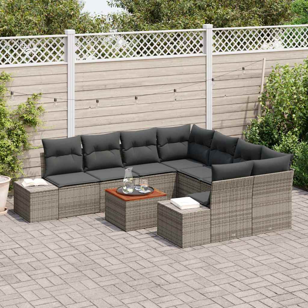 Ensemble de canapé de jardin avec coussin 9 pcs Gris polyrotin
