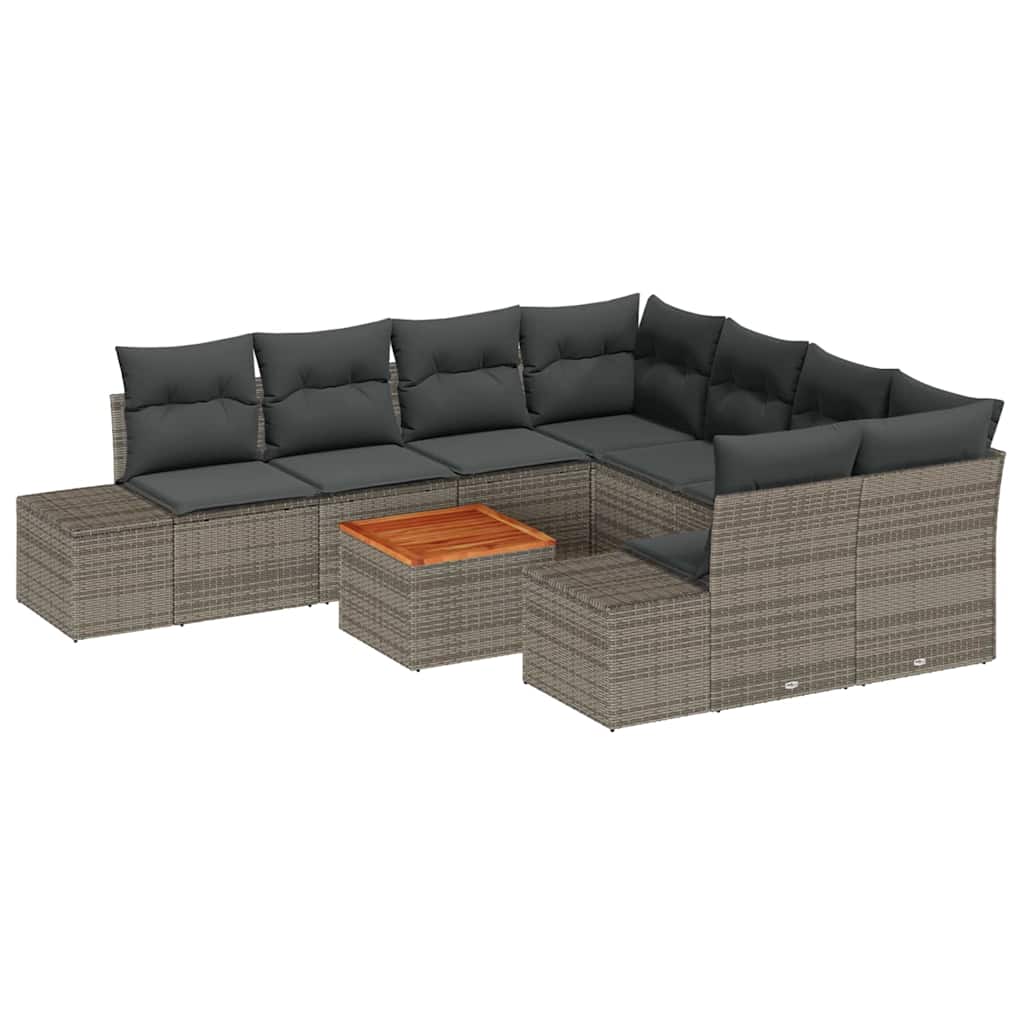 Ensemble de canapé de jardin avec coussin 9 pcs Gris polyrotin