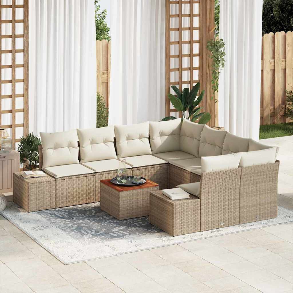 Ensemble de canapé de jardin avec coussin 9 pcs Beige polyrotin
