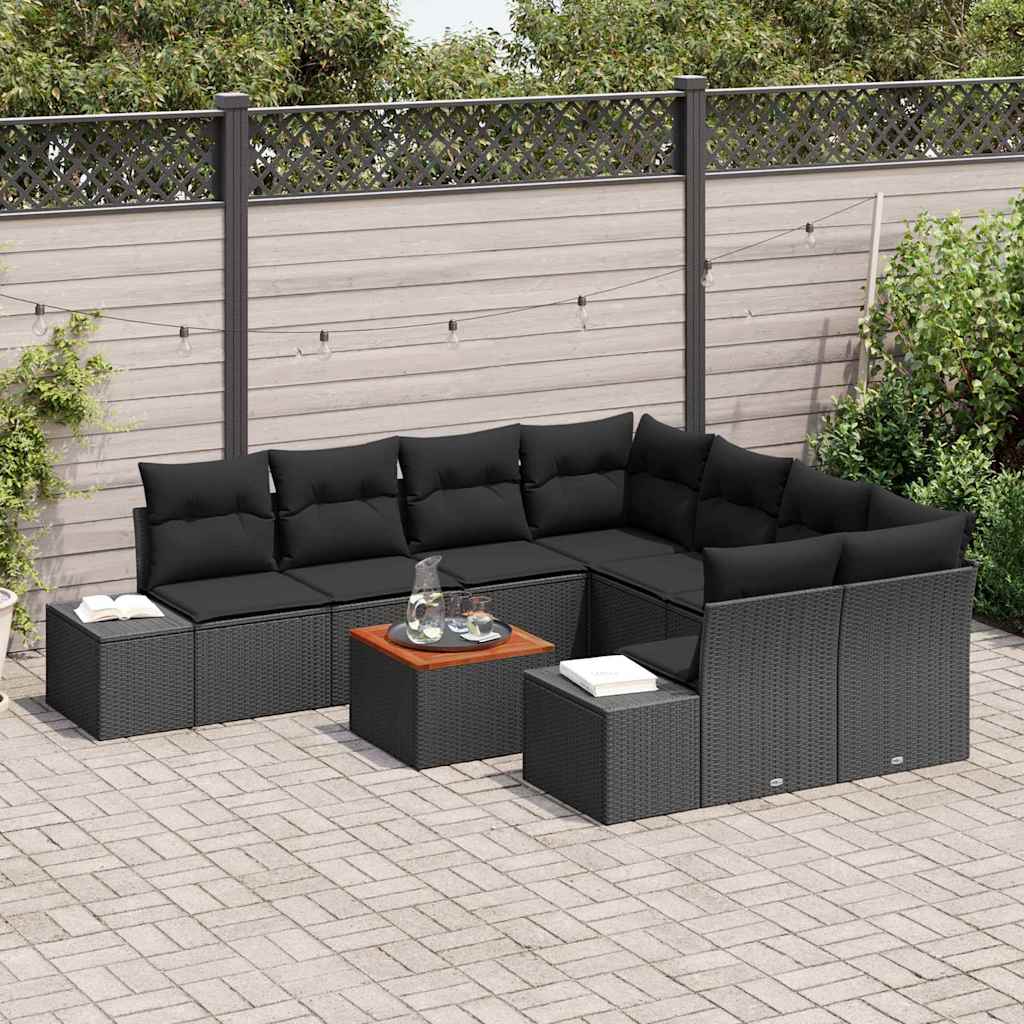 Ensemble de canapé de jardin avec coussin 9 pcs Noir polyrotin