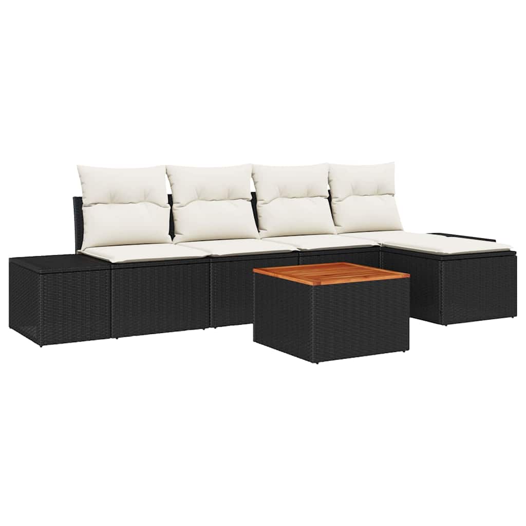 Ensemble de canapé de jardin avec coussin 6 pcs Noir polyrotin