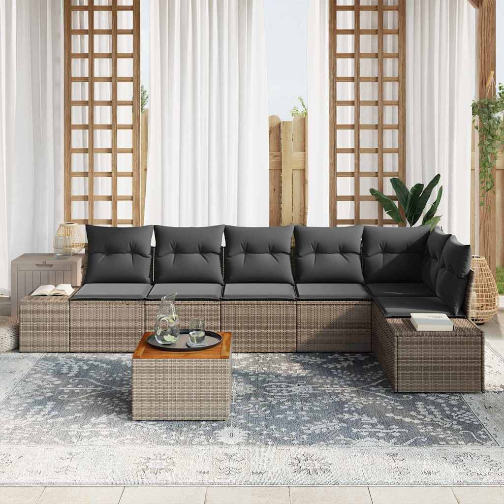 Ensemble de canapé de jardin avec coussin 7 pcs Gris polyrotin