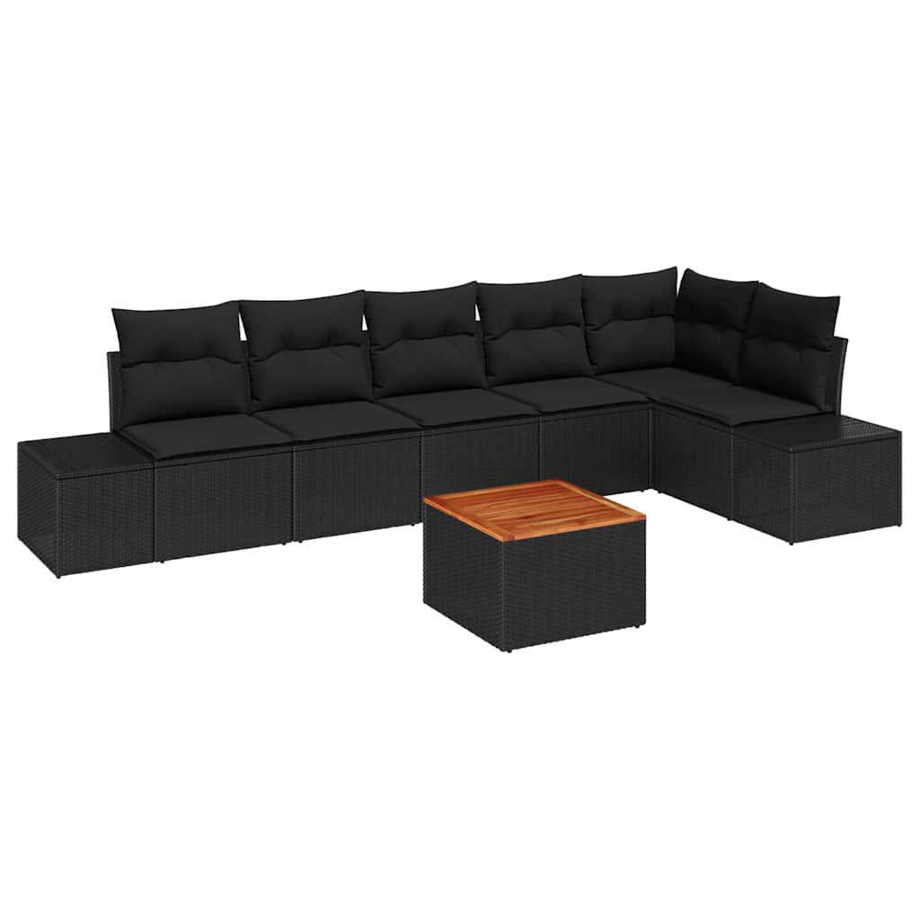 Ensemble de canapé de jardin avec coussin 7 pcs Noir polyrotin