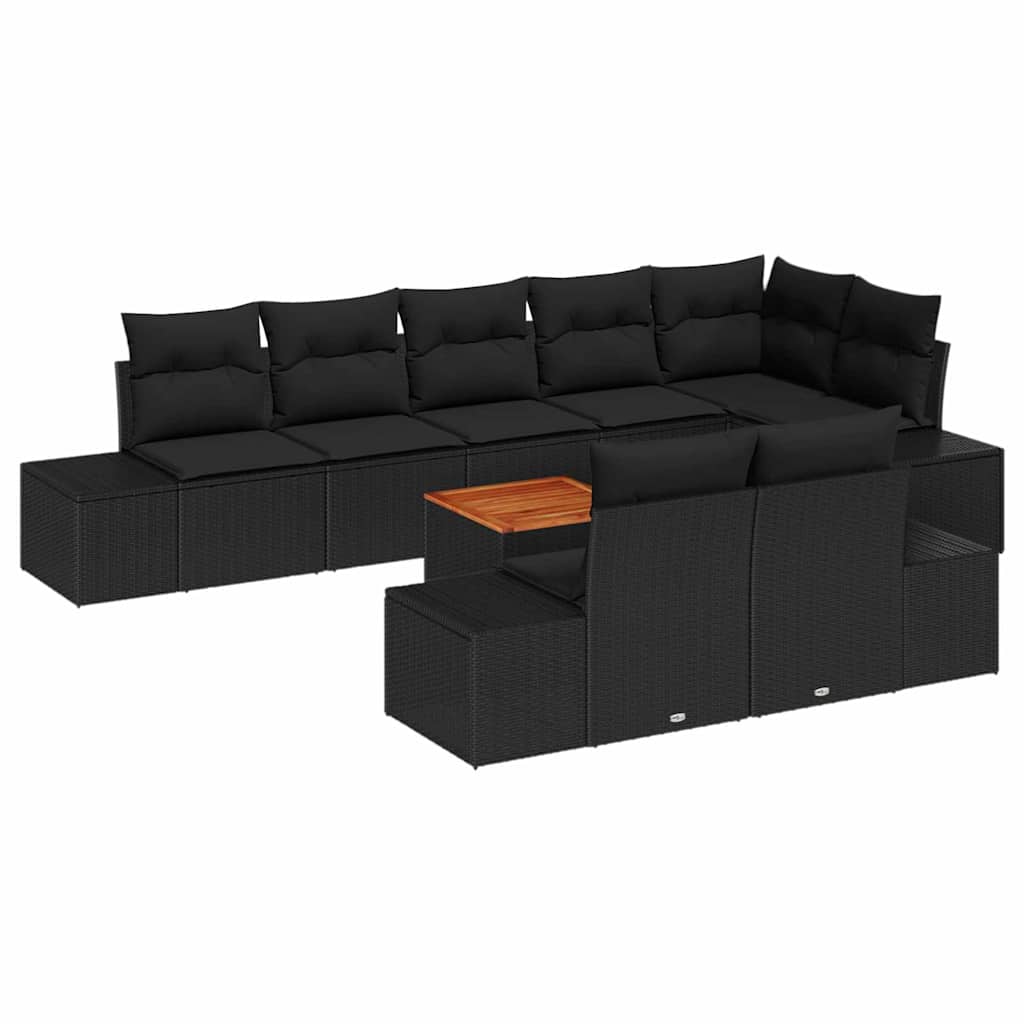 Ensemble de canapé de jardin avec coussin 9 pcs Noir polyrotin
