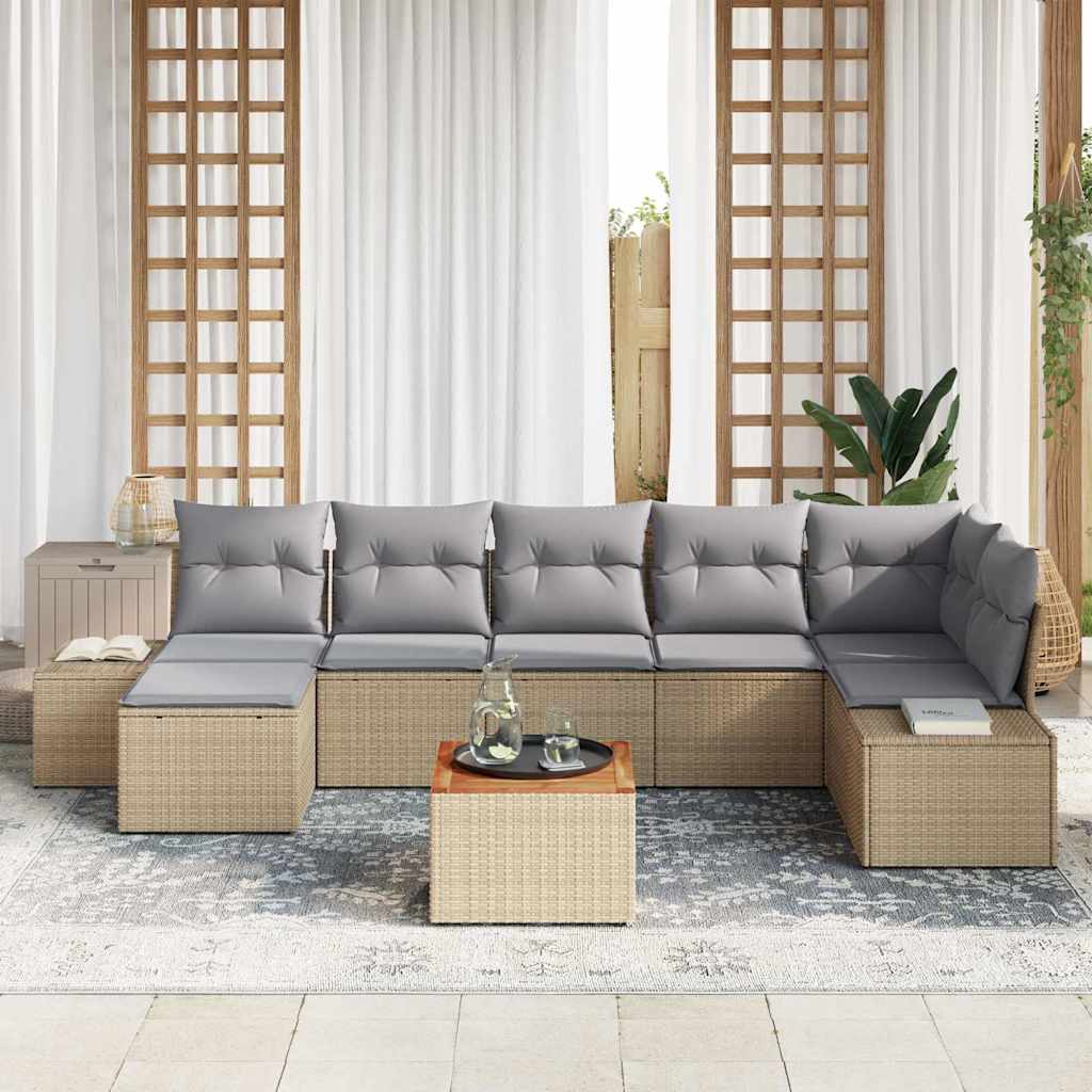 Ensemble de canapé de jardin avec coussin 8 pcs Beige polyrotin