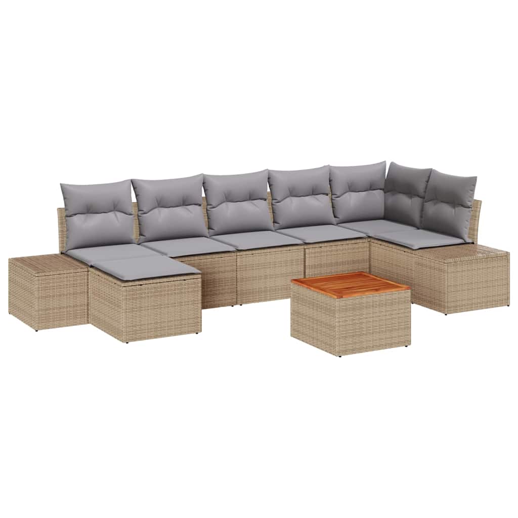 Ensemble de canapé de jardin avec coussin 8 pcs Beige polyrotin