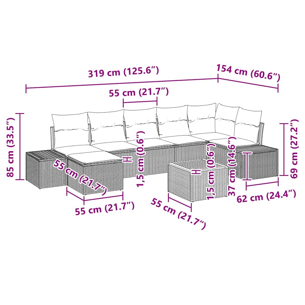 Ensemble de canapé de jardin avec coussin 8 pcs Noir polyrotin
