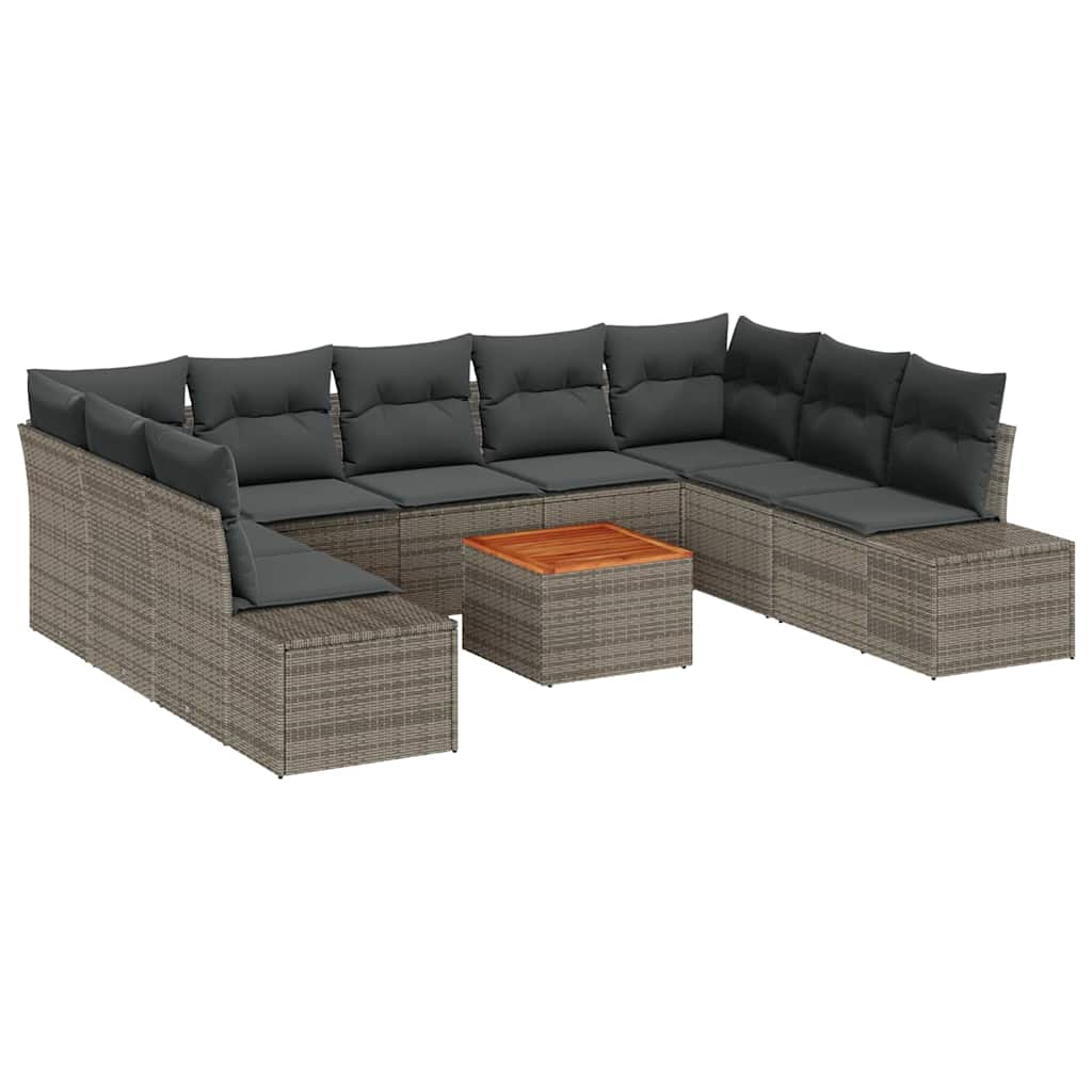 Ensemble de canapé de jardin avec coussin 10 pcs Gris polyrotin