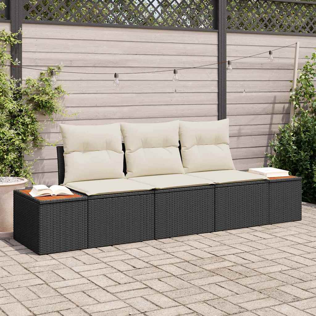 Ensemble de canapé de jardin avec coussin 3 pcs Noir polyrotin