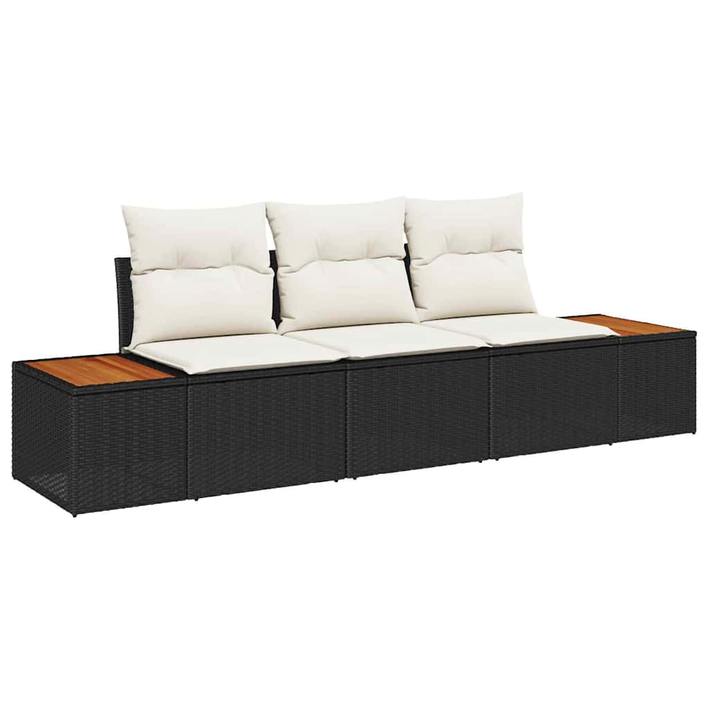 Ensemble de canapé de jardin avec coussin 3 pcs Noir polyrotin
