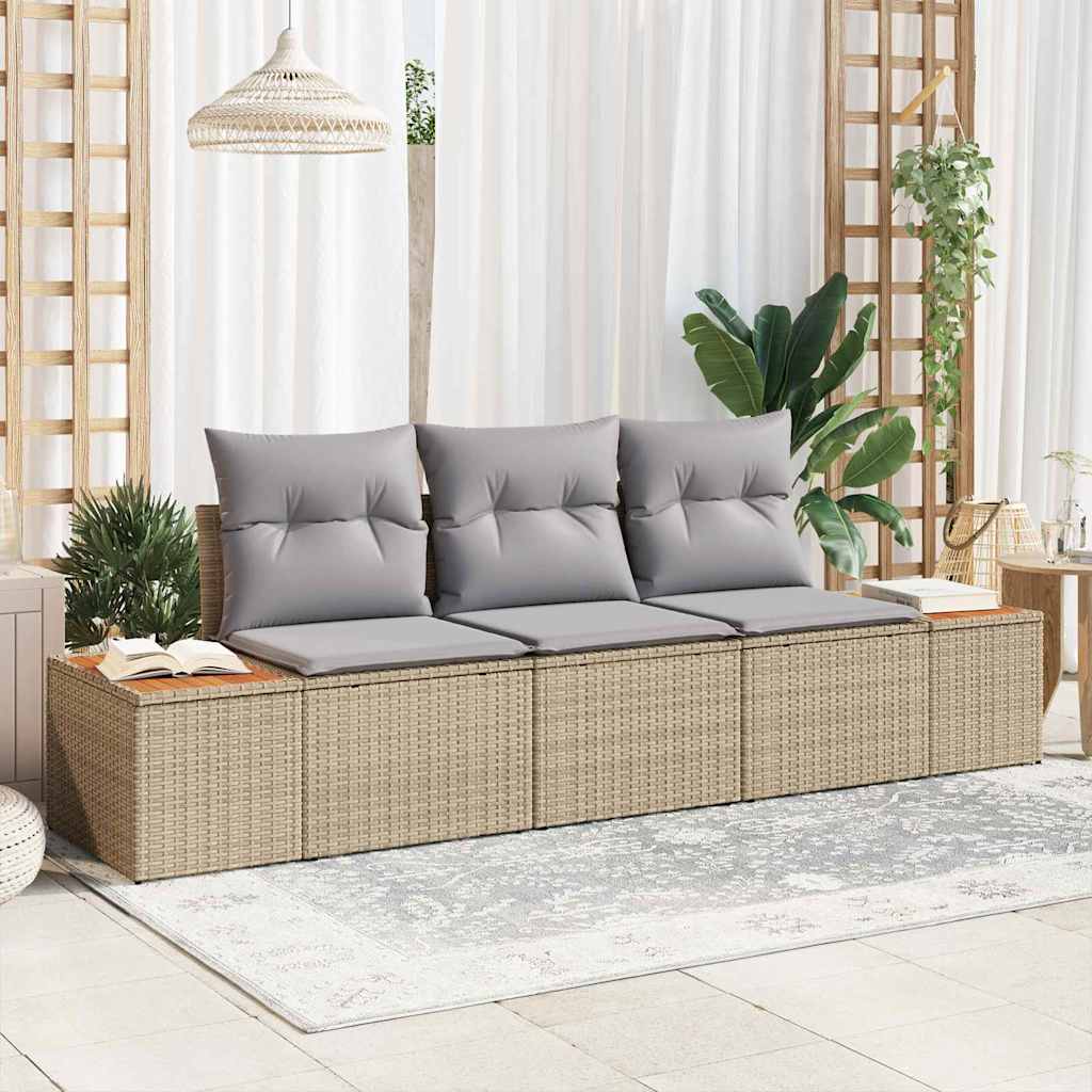 Ensemble de canapé de jardin avec coussin 3 pcs Beige polyrotin