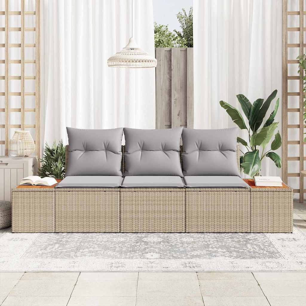 Ensemble de canapé de jardin avec coussin 3 pcs Beige polyrotin
