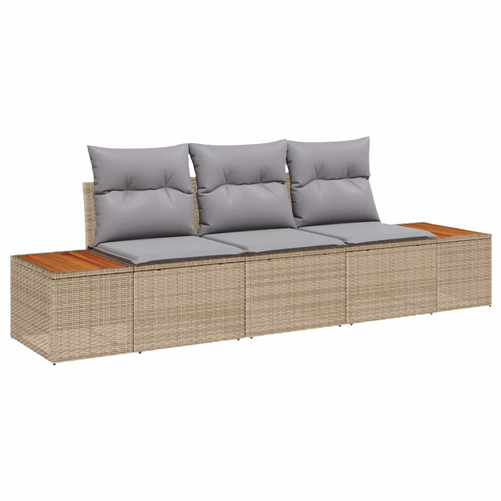 Ensemble de canapé de jardin avec coussin 3 pcs Beige polyrotin