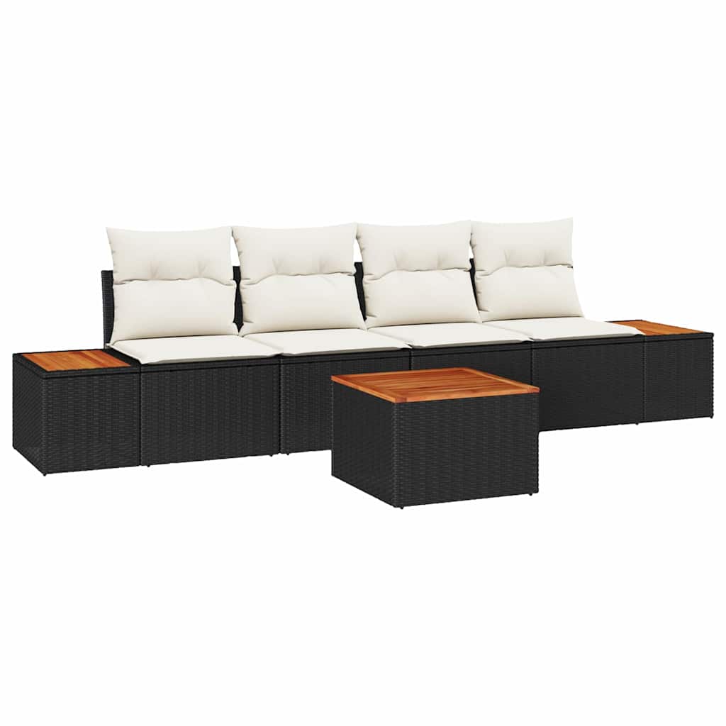 Ensemble de canapé de jardin avec coussin 5 pcs Noir Poly rotin