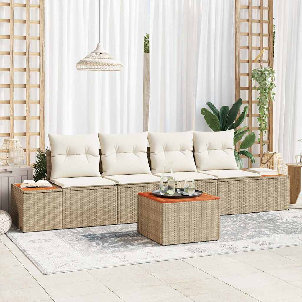 Ensemble de canapé de jardin 5 pcs Beige Poly rotin