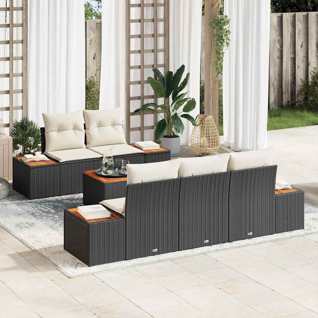 Ensemble de canapé de jardin avec coussin 6 pcs Noir Poly rotin - XIOS