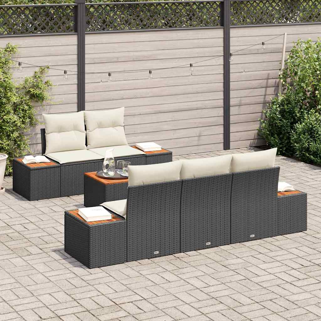 Ensemble de canapé de jardin avec coussin 6 pcs Noir Poly rotin - XIOS