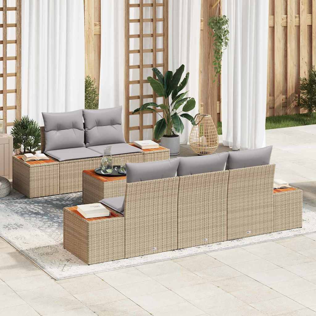 Ensemble de canapé de jardin 6 pcs Beige Poly rotin - XIOS