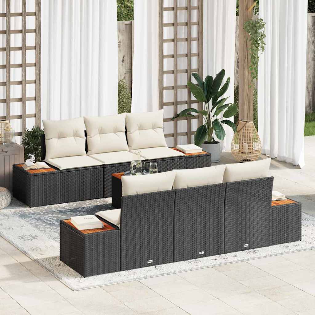 Ensemble de canapé de jardin avec coussin 7 pcs Noir Poly rotin - XIOS