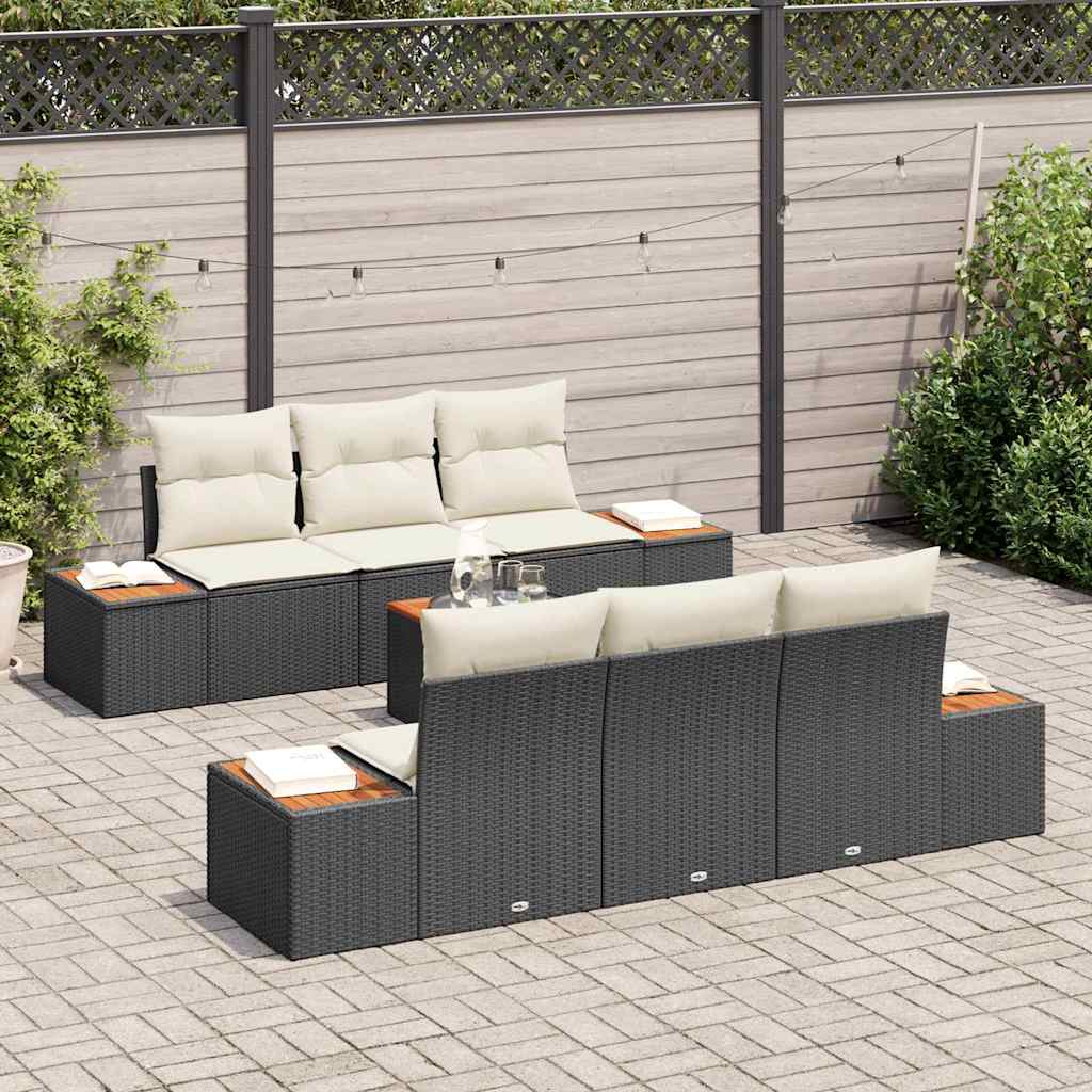 Ensemble de canapé de jardin avec coussin 7 pcs Noir Poly rotin - XIOS
