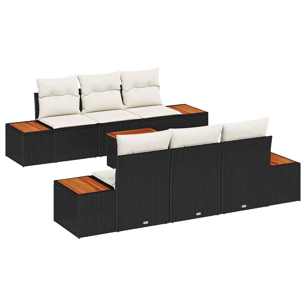 Ensemble de canapé de jardin avec coussin 7 pcs Noir Poly rotin - XIOS