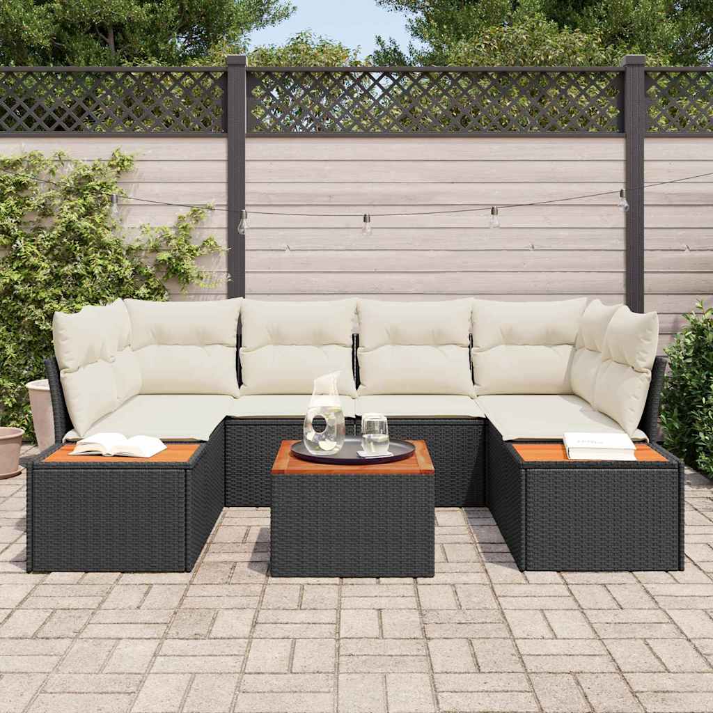 Ensemble de canapé de jardin avec coussin 6 pcs Noir Poly rotin