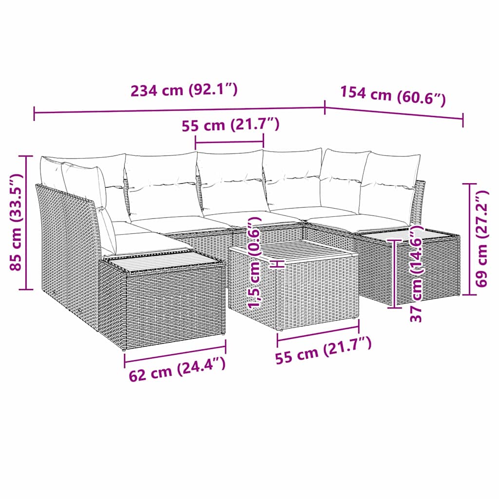 Ensemble de canapé de jardin avec coussin 6 pcs Noir Poly rotin