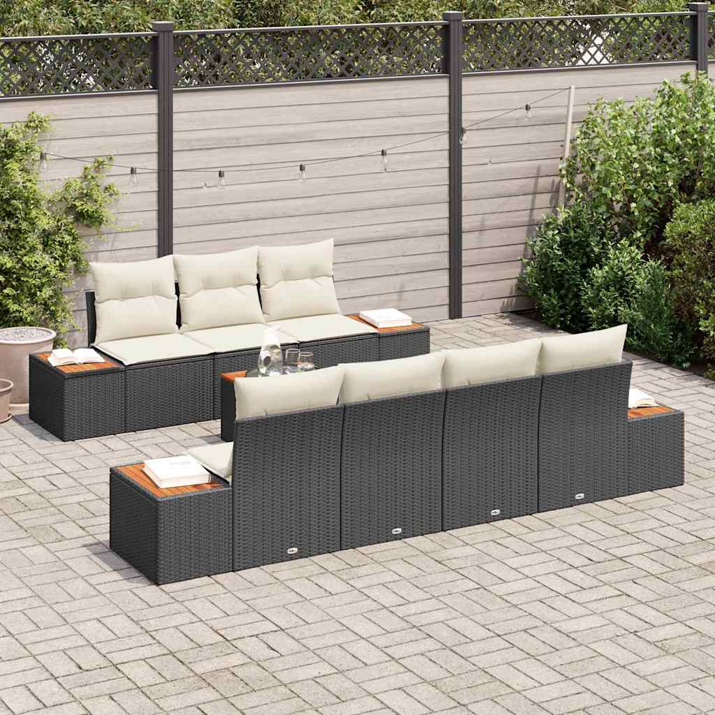 Ensemble de canapé de jardin avec coussin 8 pcs Noir Poly rotin