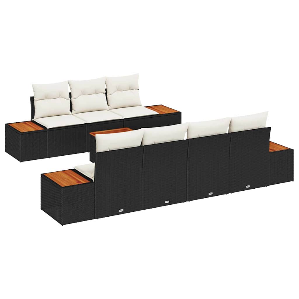 Ensemble de canapé de jardin avec coussin 8 pcs Noir Poly rotin