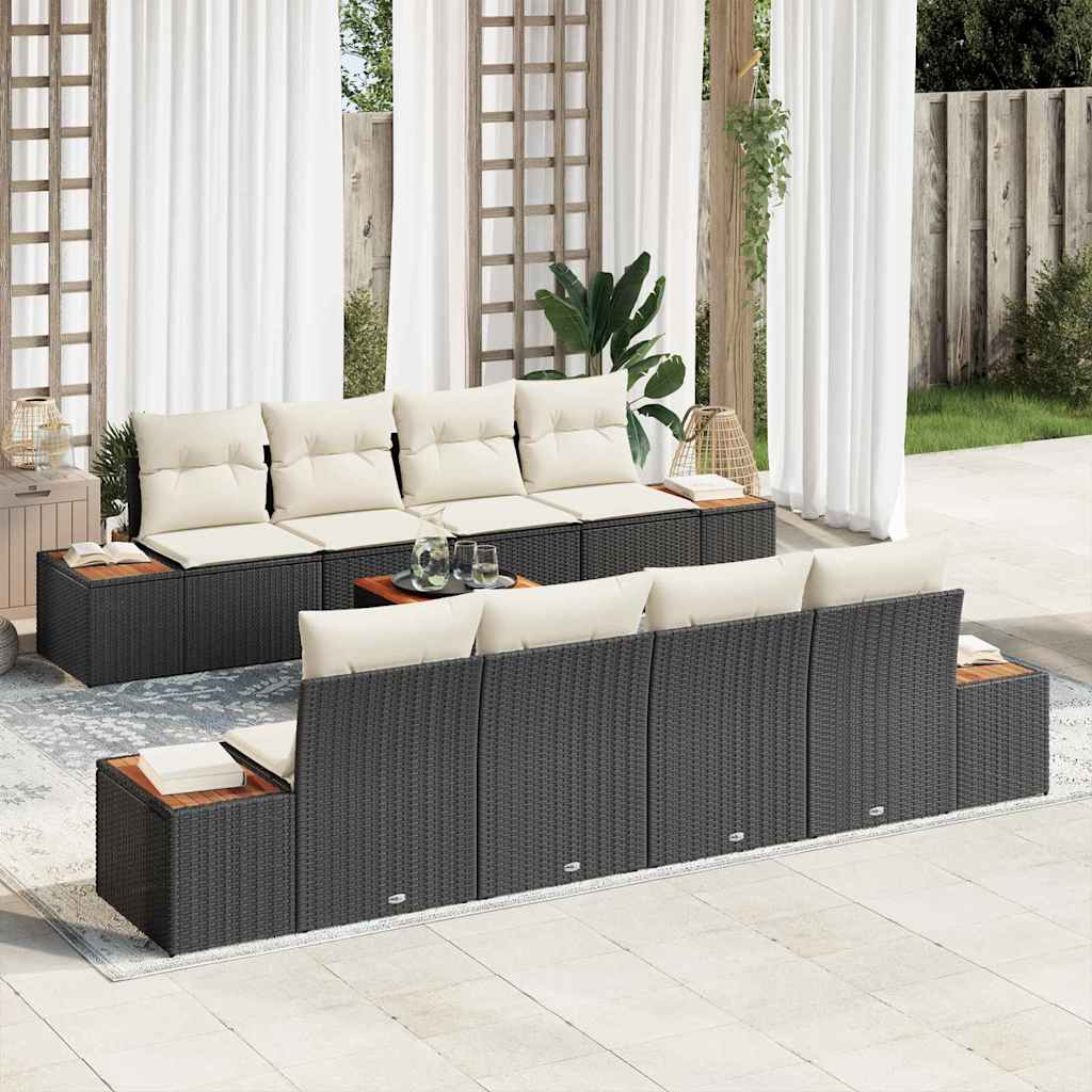 Ensemble de canapé de jardin avec coussin 9 pcs Noir Poly rotin