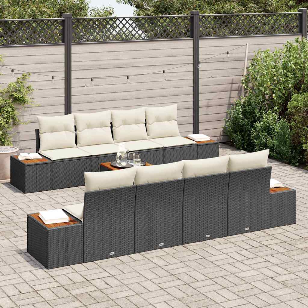 Ensemble de canapé de jardin avec coussin 9 pcs Noir Poly rotin