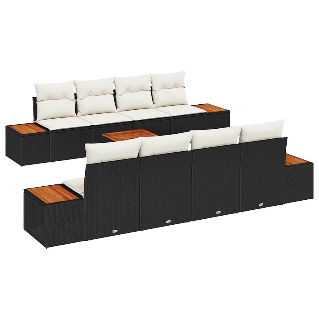 Ensemble de canapé de jardin avec coussin 9 pcs Noir Poly rotin