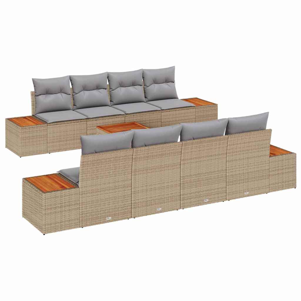 Ensemble de canapé de jardin 9 pcs Beige Poly rotin