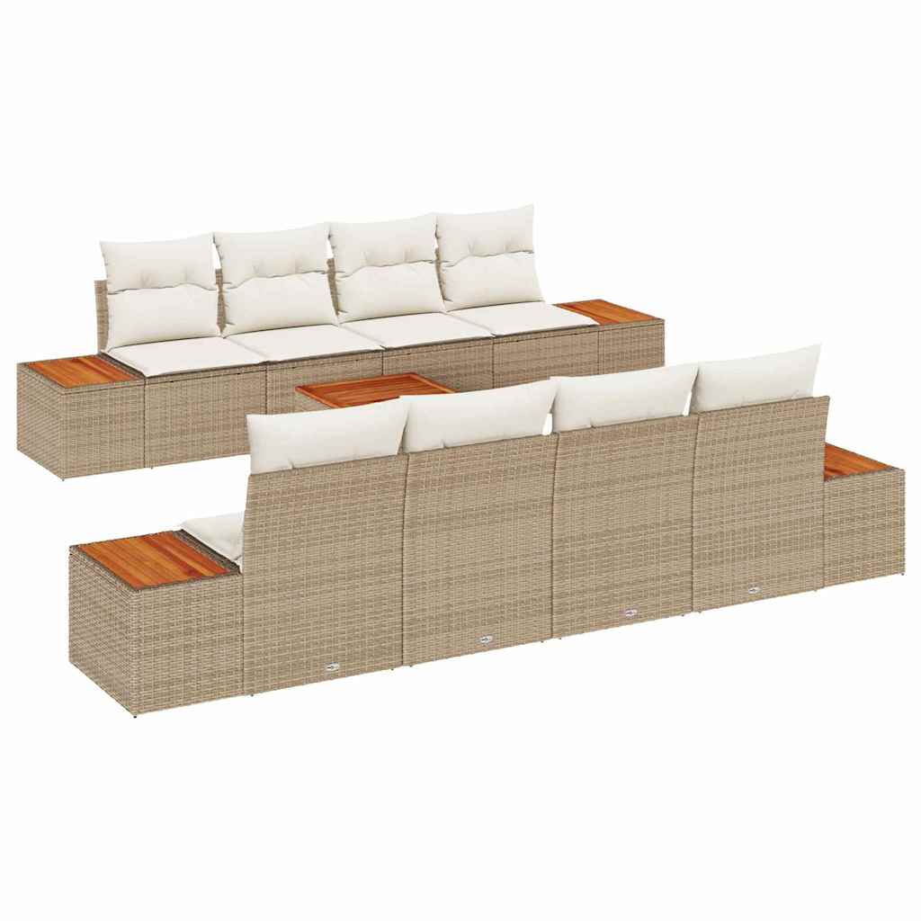 Ensemble de canapé de jardin 9 pcs Beige Poly rotin
