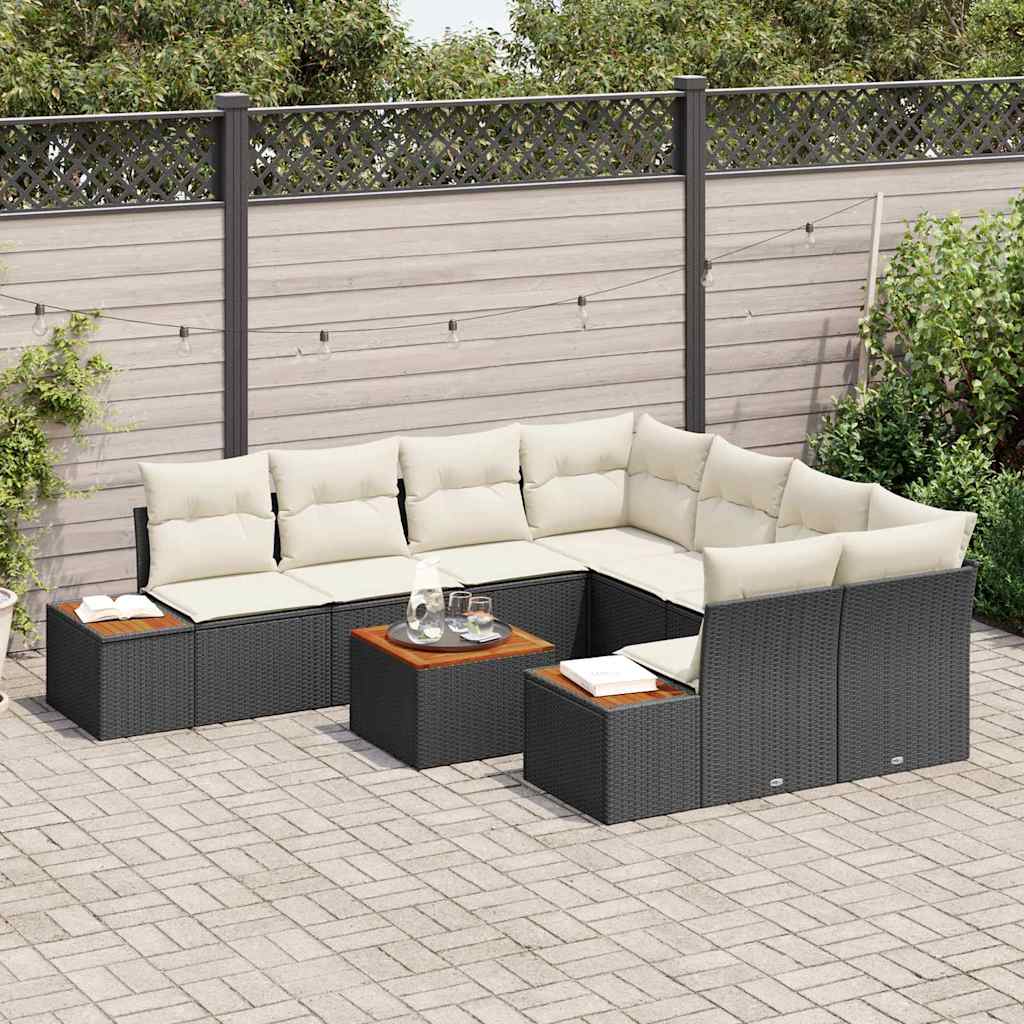 Ensemble de canapé de jardin avec coussin 9 pcs Noir Poly rotin