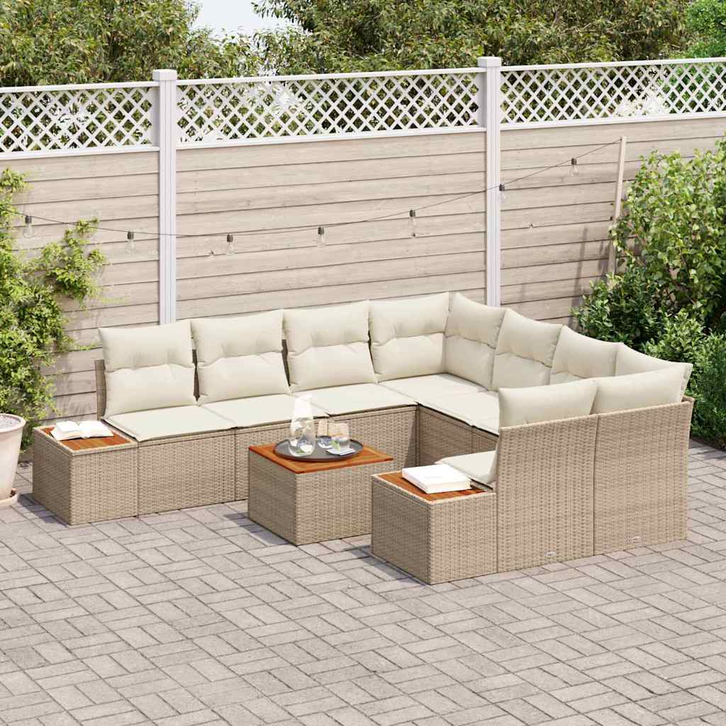 Ensemble de canapé de jardin 9 pcs Beige Poly rotin