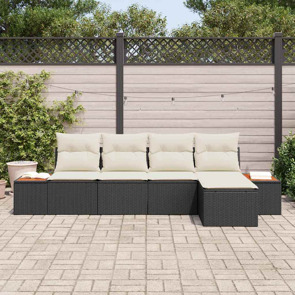 Ensemble de canapé de jardin avec coussin 5 pcs Noir Poly rotin