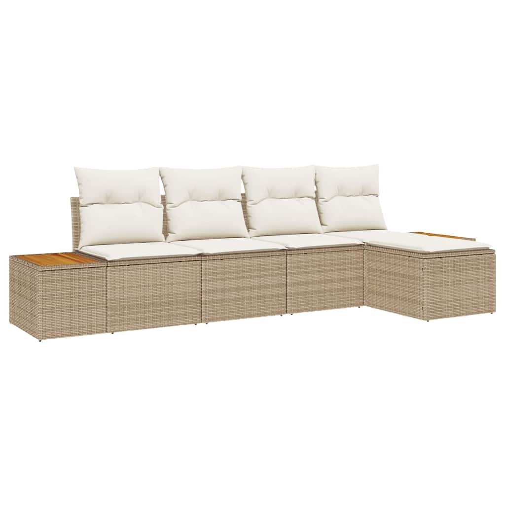 Ensemble de canapé de jardin 5 pcs Beige Poly rotin