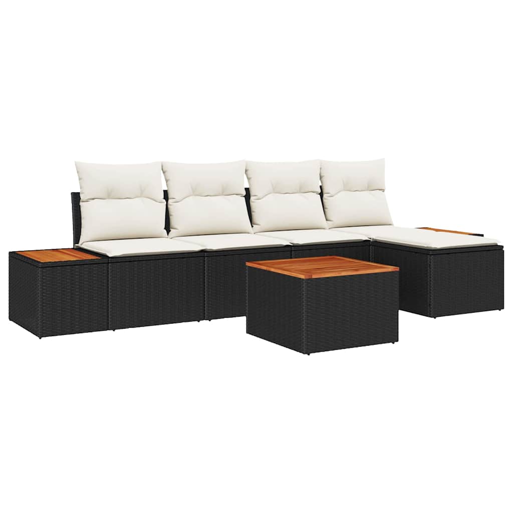 Ensemble de canapé de jardin avec coussin 6 pcs Noir Poly rotin