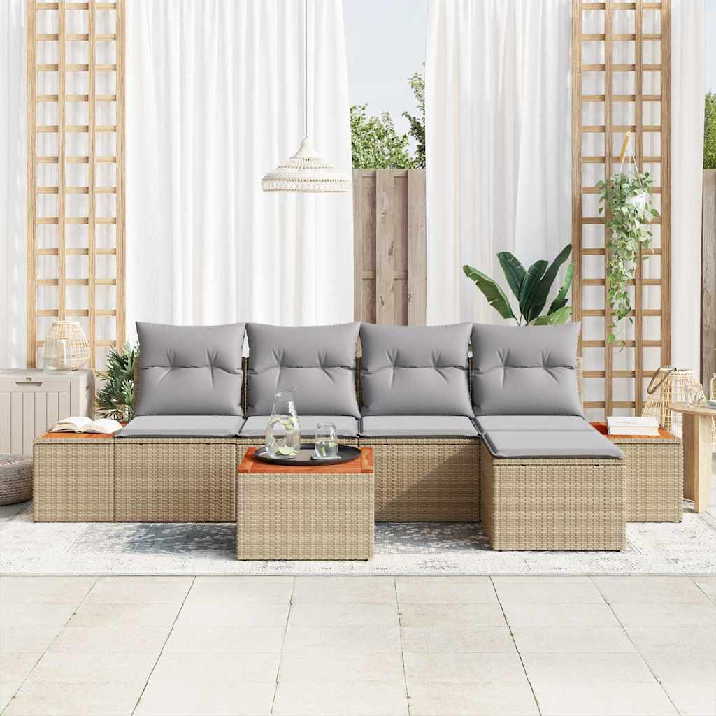 Ensemble de canapé de jardin 6 pcs Beige Poly rotin