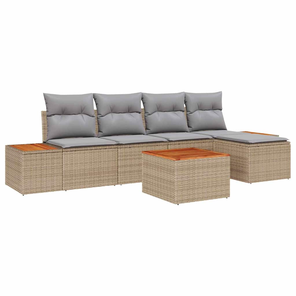 Ensemble de canapé de jardin 6 pcs Beige Poly rotin