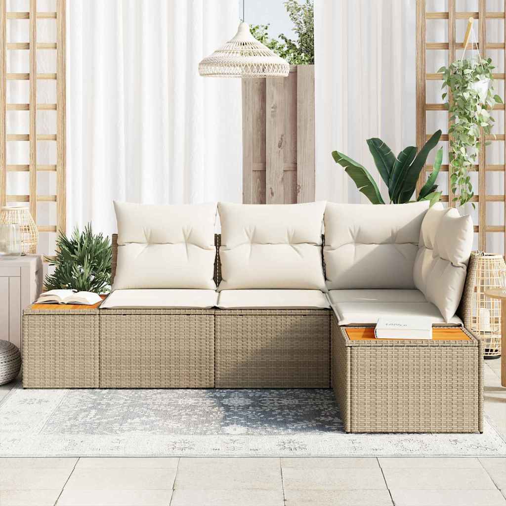 Ensemble de canapé de jardin 5 pcs Beige Poly rotin