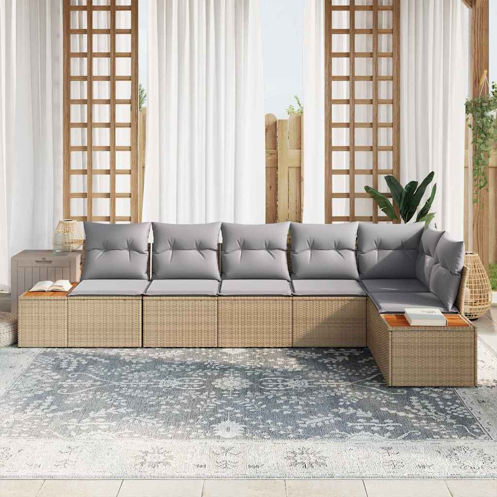 Ensemble de canapé de jardin 6 pcs Beige Poly rotin